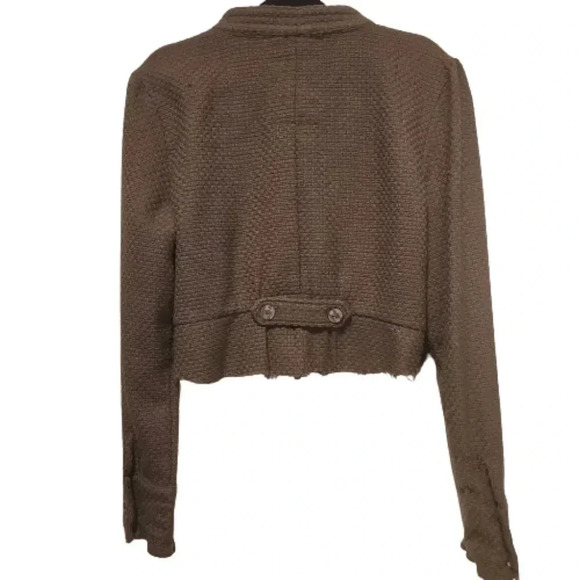 Decree by Anthropologie brown woven ruffled cropped jacket Size XL - Picture 2 of 9